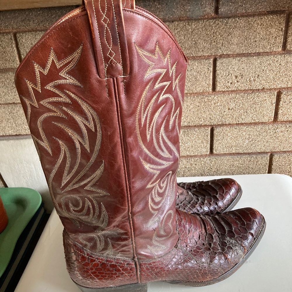 Vintage Dan Post Snakeskin and Leather Cowboy Boots Men’s Size 11D